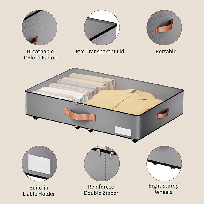 Under bed Storage With Wheels, Low profile 5.5 inches Height Storage Bins - Image 4
