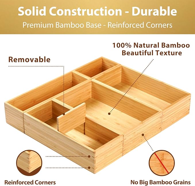 Umilife Drawer Organizer Storage Boxes, 2.5" High Bamboo Drawer Dividers - Image 3