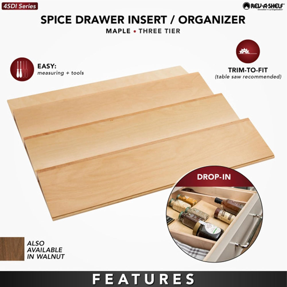 Rev-A-Shelf 22" 3-Tiered Seasoning Organizer, Trim-to-Fit Spice Rack