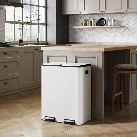 WLIVE Dual Trash Can, 2 x 8 Gallon, Step Trash Can - Image 2