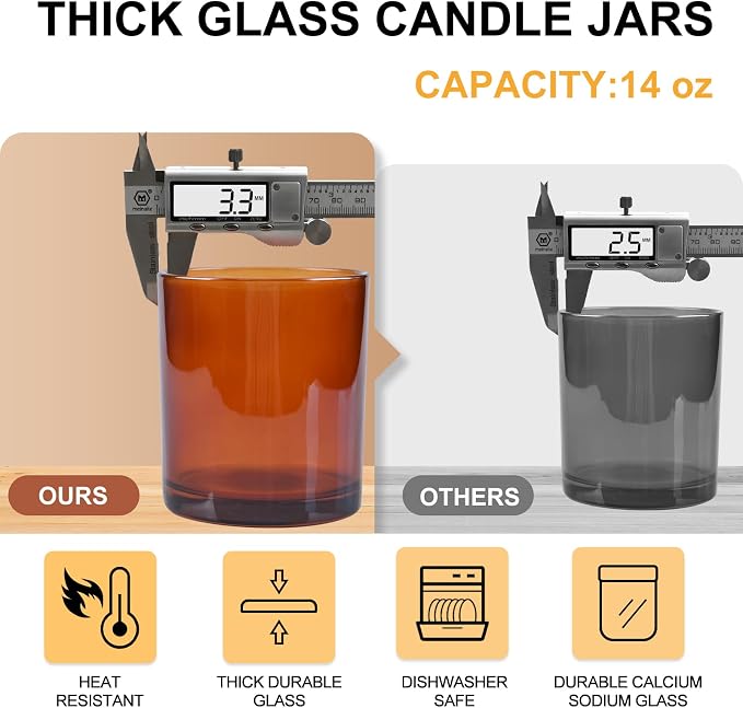 14 OZ Thick Candle Jars for Making Candles 12 Pcs, 3 Wick Empty Jars - Image 2