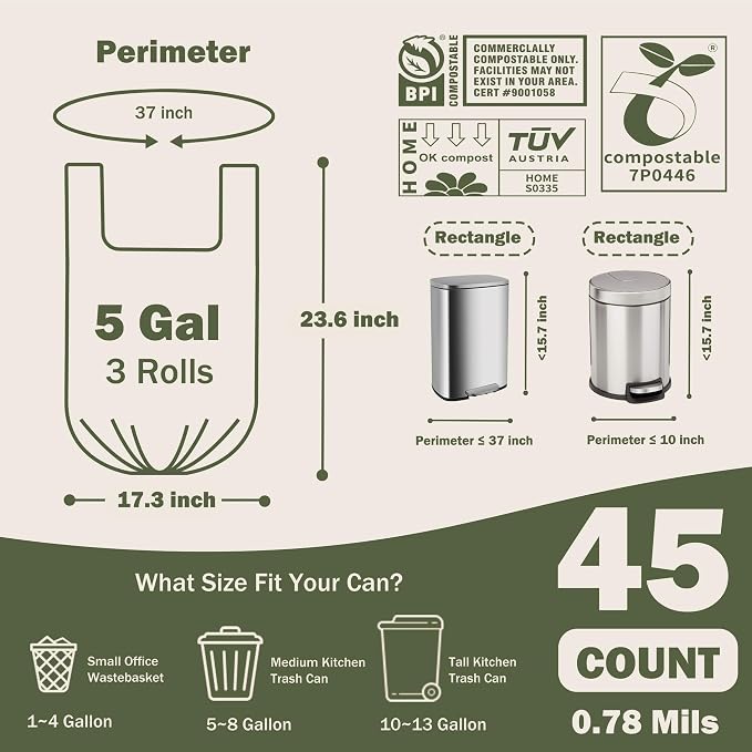 Compost Bags 4-5 Gallon with Handles Tie Extra Thick 0.78 Mils Wastebasket - Image 3