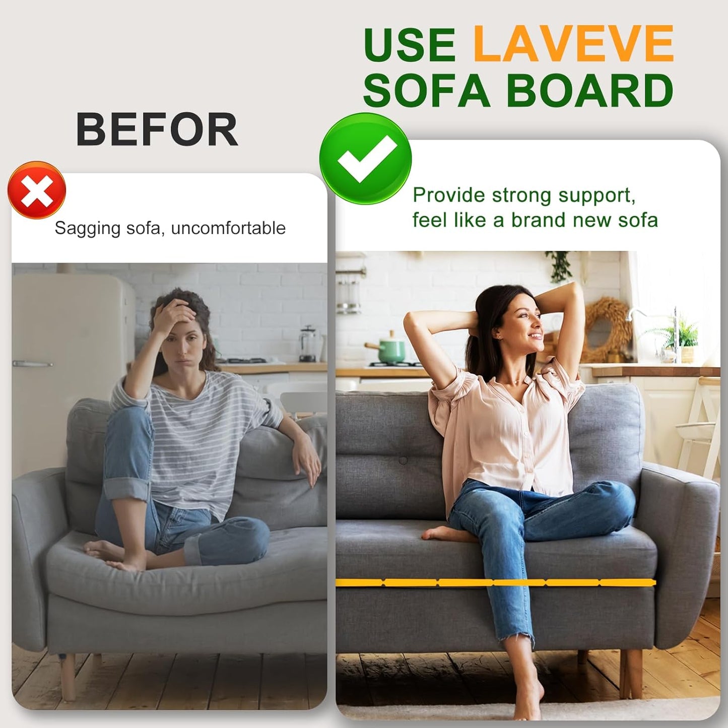 LAVEVE Heavy Duty Couch Cushion Support Board for Sagging Sofa, 21.5''x70'' Extra Thick Solid Wood Under Couch Insert with Anti-Slip Dots, Repair Sagging Spring Sofa and Replace Worn Cushions