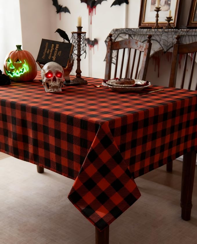 Waterproof Orange Plaid Tablecloth Fabric - Image 3