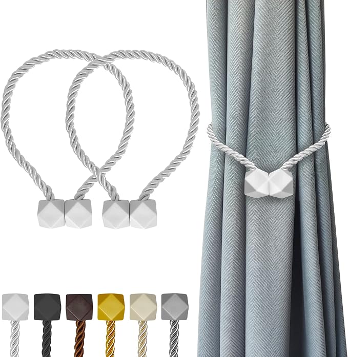 Hion Magnetic Curtain Tiebacks White 2pcs, Curtain Tiebacks Buckles Holdbacks by Hion