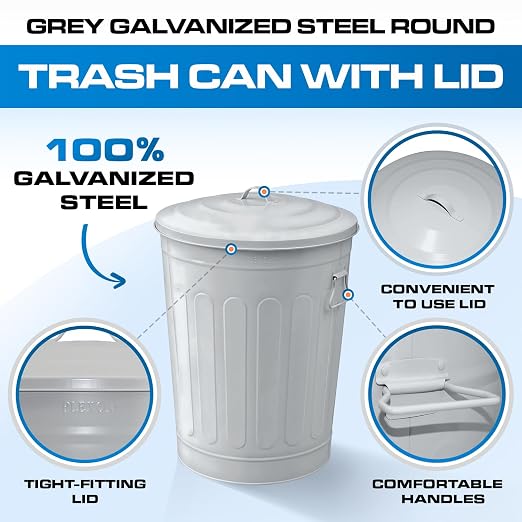 Plexon Round Trash Can 13 Gallon, Vintage Metal Outdoor Trash Can - Image 7