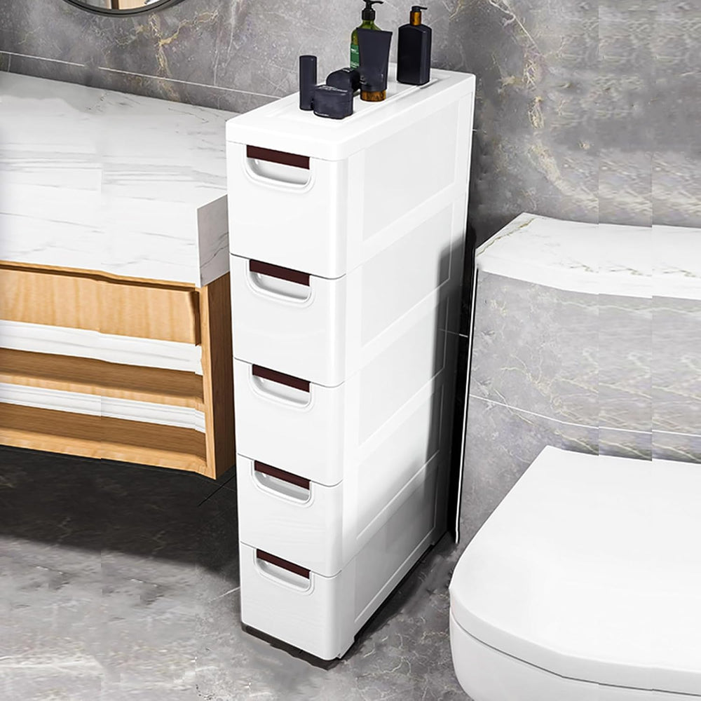 5 Drawers Narrow Slim Plastic Storage Cabinet,Storage Drawer with 4 Wheels,5 ...