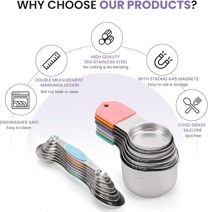 Magnetic Measuring Cups and Spoons Set-Heavy Duty 304 Stainless Steel，Double - Image 2