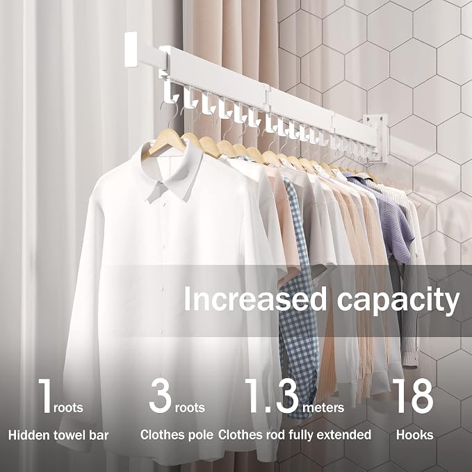 Wall Mounted Clothes Drying Rack, Collapsible, Retractable - Image 4
