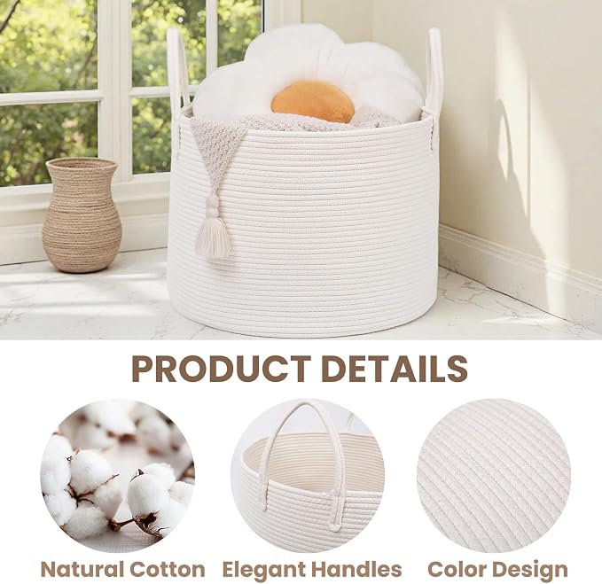 Woven Blanket Basket, 115L Large Rope Storage Bin - Image 3