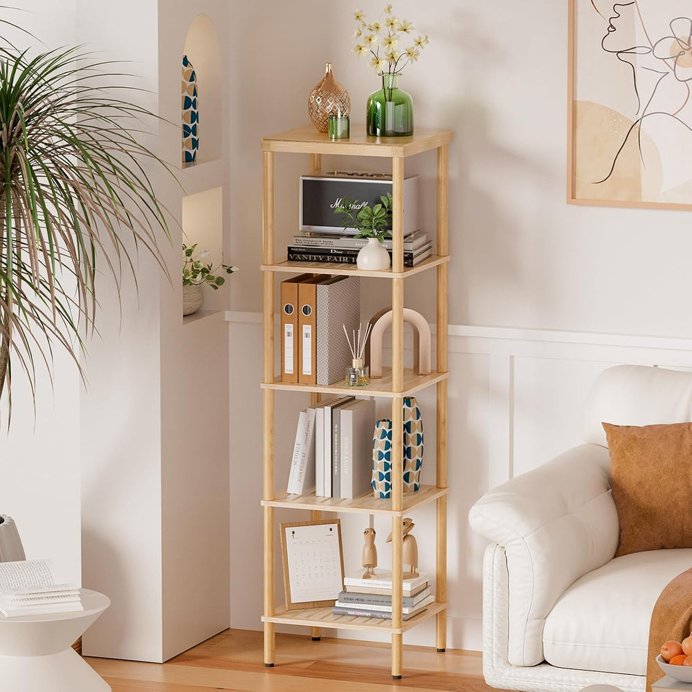 AmazerBath 5-Tier Bamboo Bathroom Shelf, Bathroom Standing Shelves, Multifunc...
