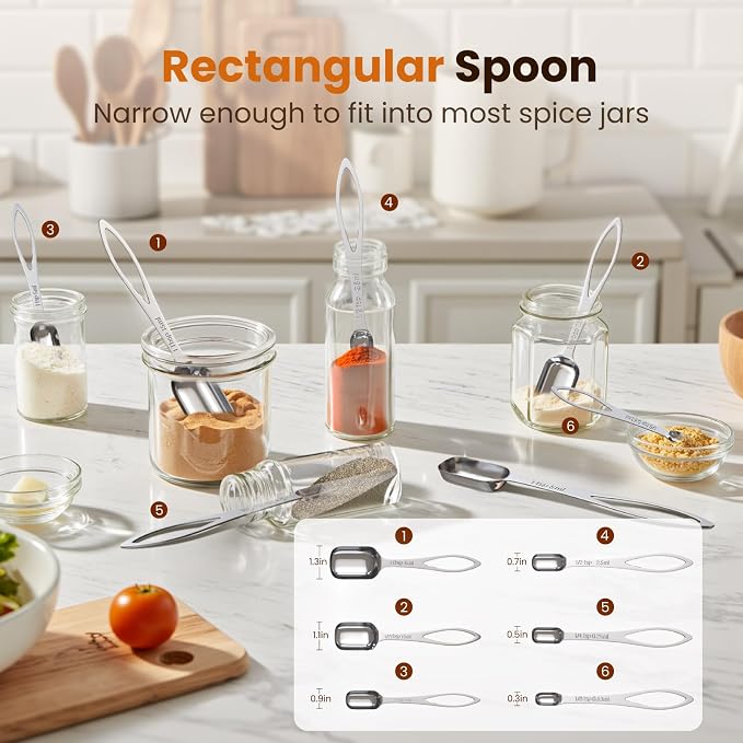 6PCS Narrow Measuring Spoons Set, Stainless Steel Measuring Spoon Fits in Spice - Image 3