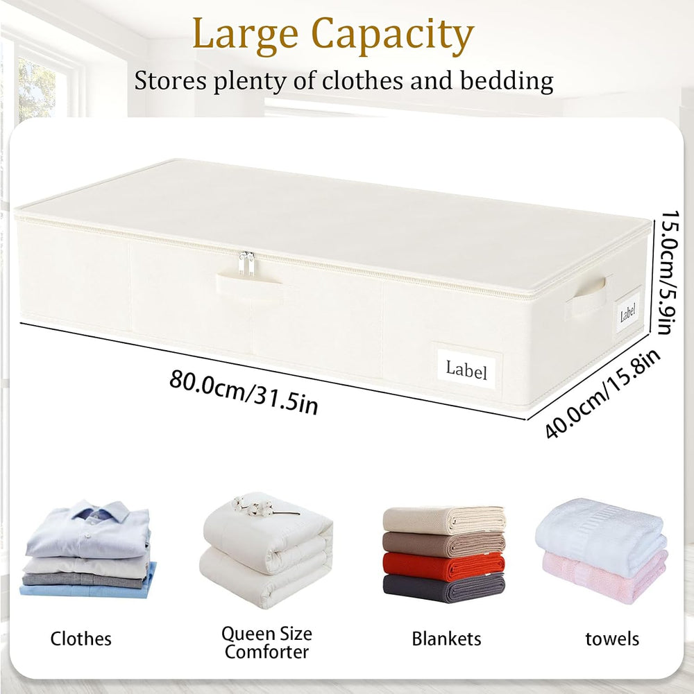 Yawinhe 48L Foldable Underbed Storage Bags, 2 Pack Closet Organizer,Beige