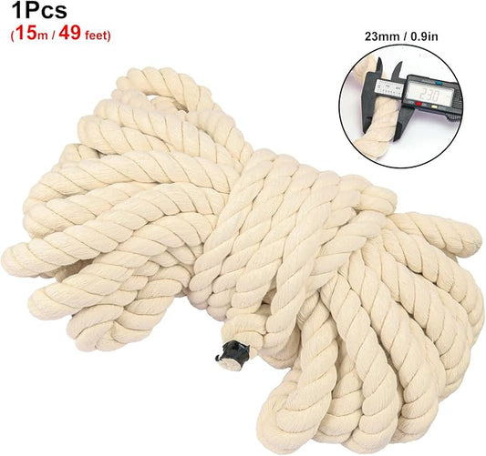 20mm Diameter Natural Twisted Cotton Rope, 49 Feet Length Premium Adult - Image 2