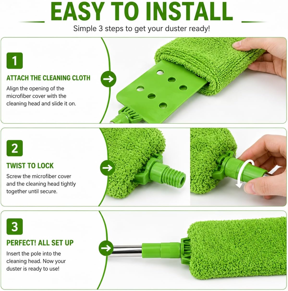 Retractable Gap Dust Cleaner Under Appliance Cleaning Tool, Flat Duster for Under Refrigerator Fridge Stove Couch Bed, Skinny Thin Duster for Tight Spaces (Green)