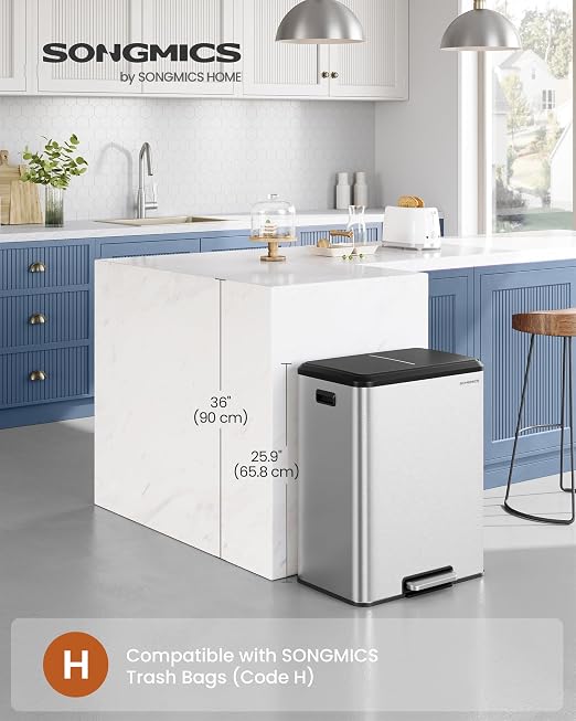 SONGMICS Trash Can, 2 x 8 Gallon Double Garabge Can - Image 2