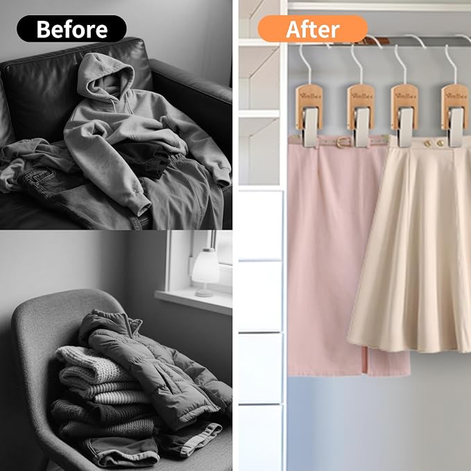 VinBee 6 PCS Hooks with Clips for Hanging, Wooden Laundry Hooks Hanging Clips - Image 5