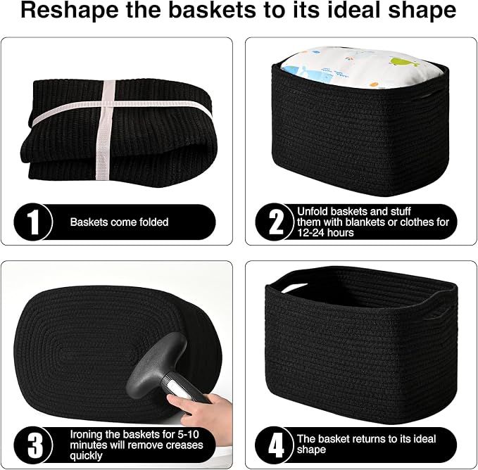 Black Storage Baskets for Organizing Shelves, Toy Basket for Nursery, Woven - Image 7