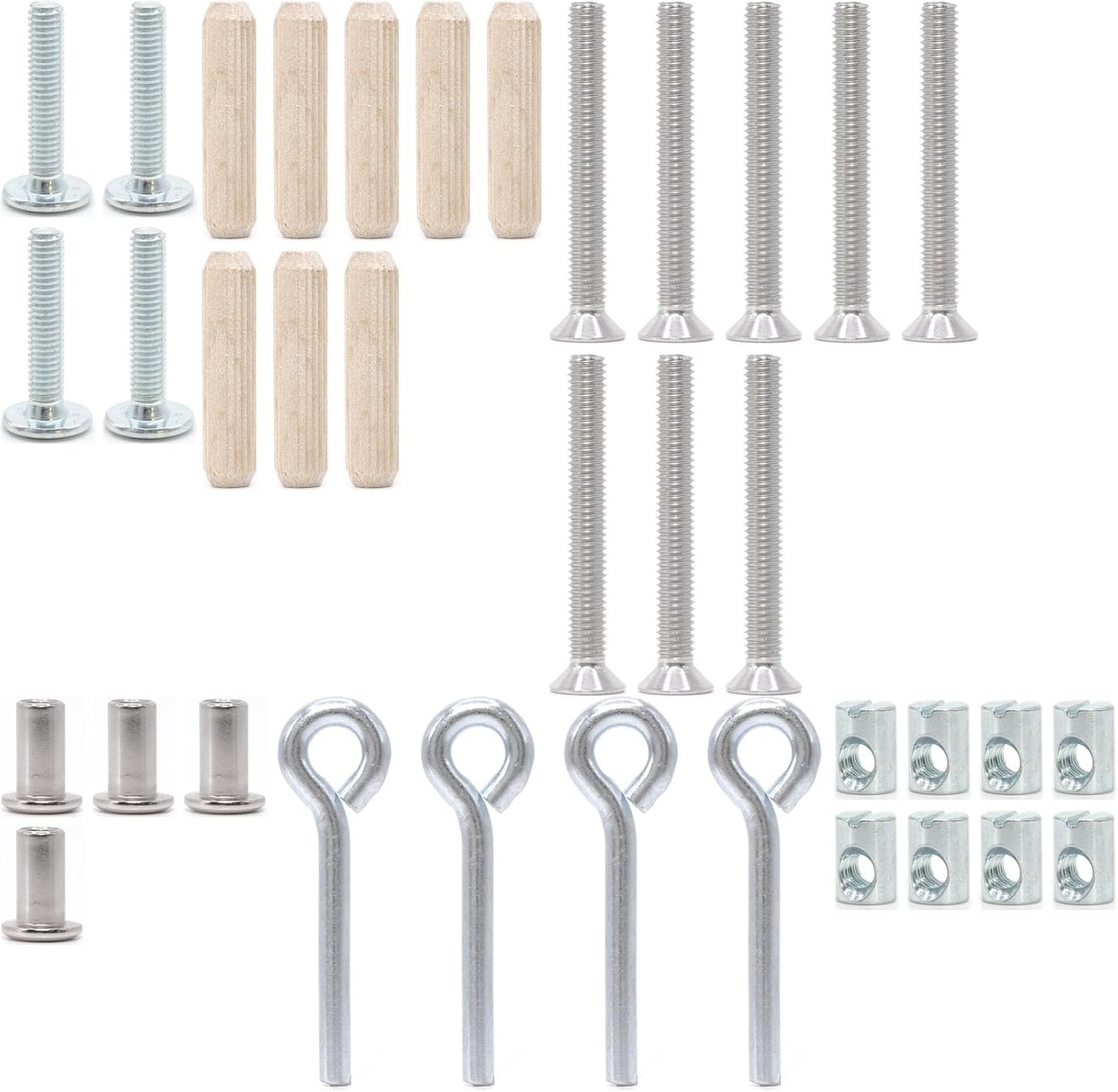 ReplacementScrews Hardware Kit Compatible with IKEA SUNDVIK Cribs (302.485.75/504.940.80) All Screws (105907, 130718, 110301), Dowels (101351, 100514) and Pins (105657) for Assembly (36 Piece Kit)