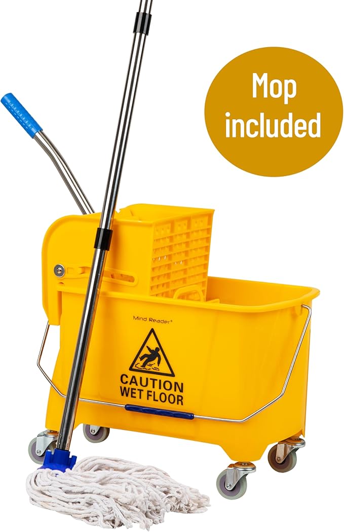 Mind Reader Bucket with Wringer and Mop Set, 22 Qt, Floor Cleaning, 16.25" L x - Image 2