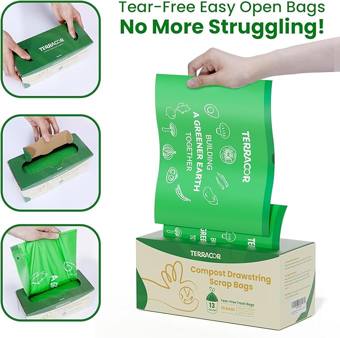 13 Gallon Compostable Trash Bags Liners Drawstring, Heavy Duty Extra Thick 1 Mil - Image 2