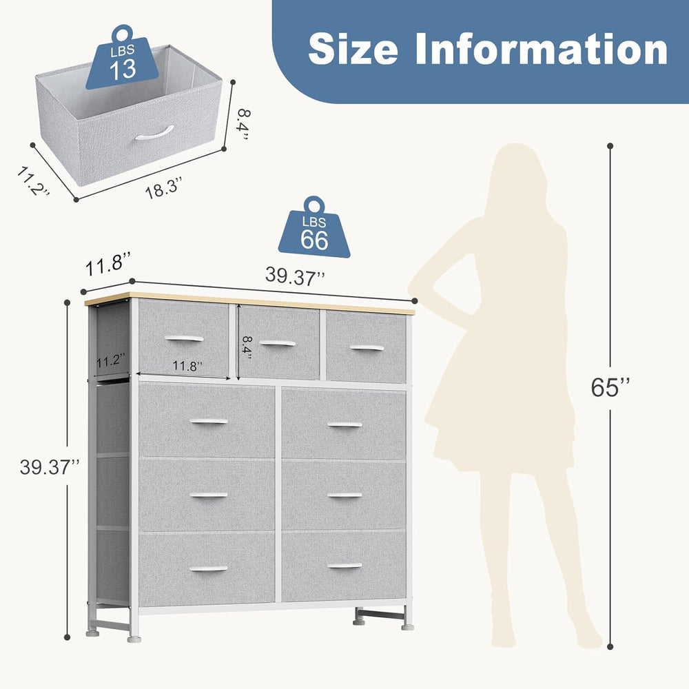 DUMOS 9 Drawer Dresser for Bedroom, Storage Organizer Chest of Drawers