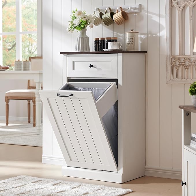 Tilt Out Laundry Hamper Cabinet, 10 Gallon Farmhouse Trash Can Cabinet - Image 6