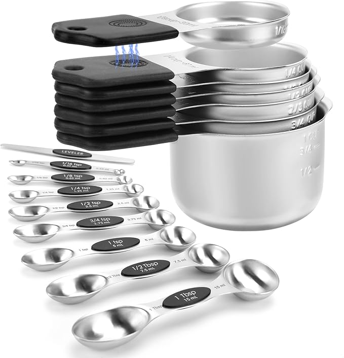 Magnetic Measuring Cups and Spoons Set-Heavy Duty 304 Stainless Steel，Double by HOUJIP