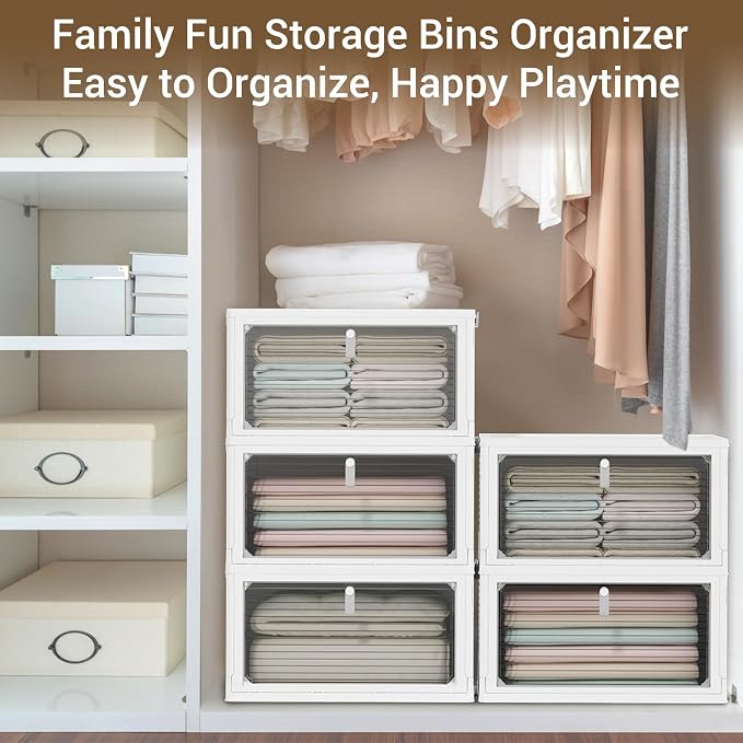 Storage Bins with Lids, 4 Tier Stackable Storage Bins with Drawers, 4 Pack - Image 5