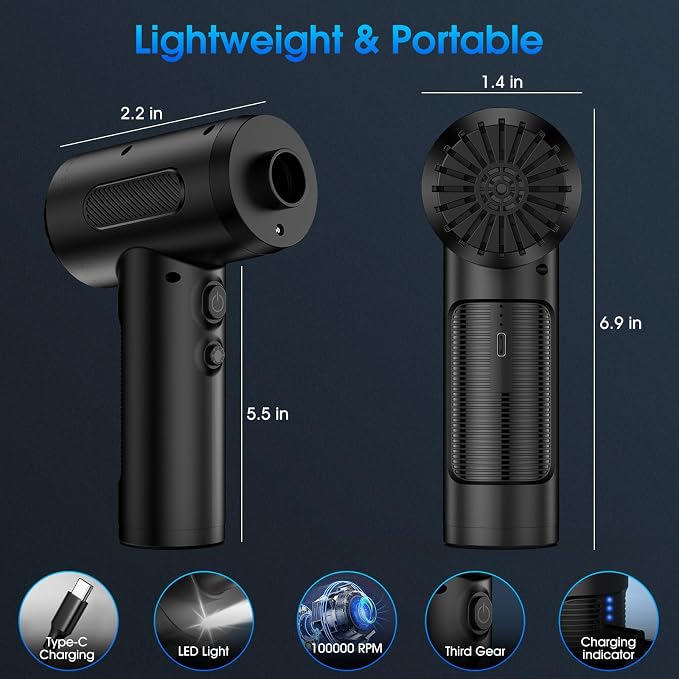 Compressed Air Duster, 100000RPM Handheld Car Vacuum/Air Blower& Pump, 3 Gear - Image 9