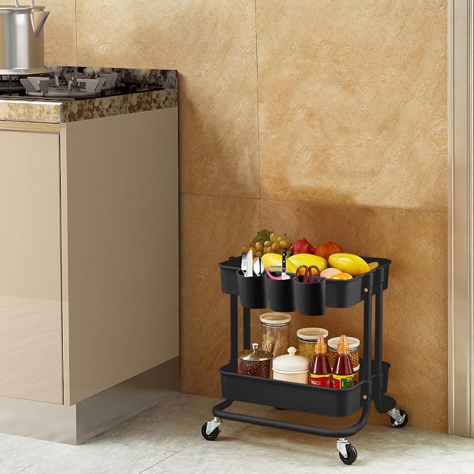 Melody House 2-Tier Utility Rolling Cart Storage Sofa Side Table - Image 6