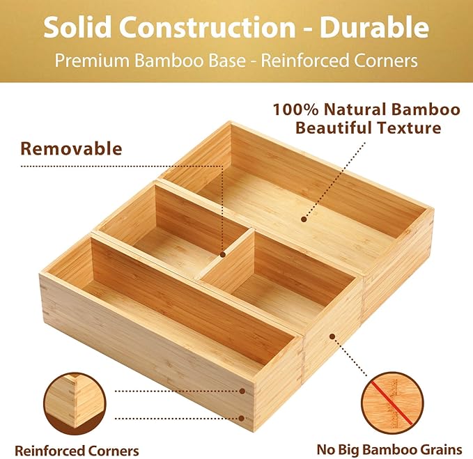 Umilife Drawer Organizer Storage Boxes, 2.5" High Bamboo Drawer Dividers - Image 3