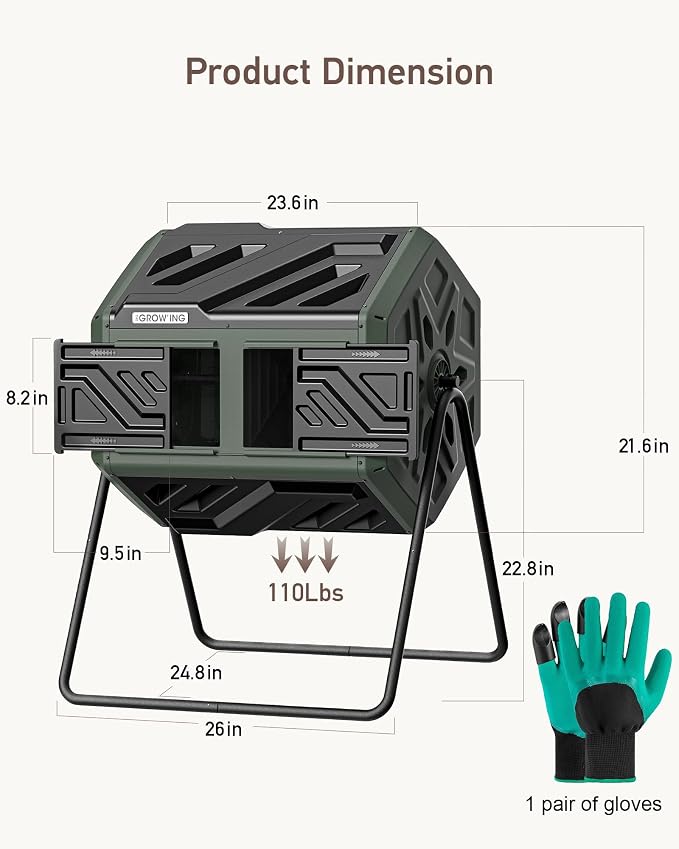THEGROW'ING Updated 43 Gallon Compost Bin Outdoor, Fast Assemble Tumbling - Image 9