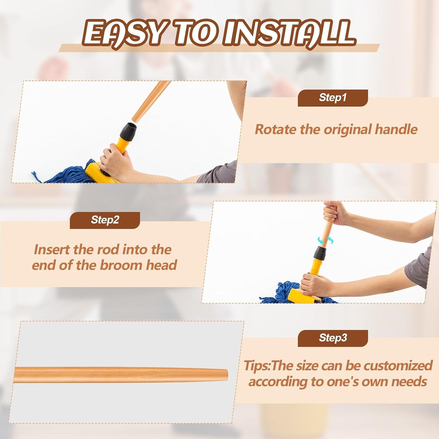 Gisafai 20 Pcs Broom Handle Wood Sanded Tapered Tip 55 x 1 Inch Long Handle Mop Broom Stick Pole for Floor Cleaning Sweeping Replacement