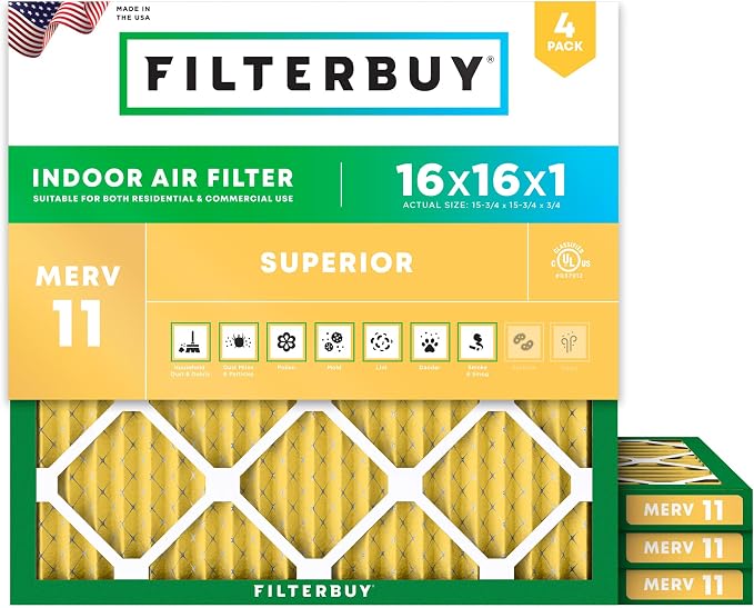 Filterbuy 16x16x1 Air Filter MERV 11 Allergen Defense Replacement, by Filterbuy