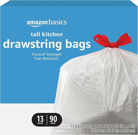 Amazon Basics Flextra Tall Kitchen Drawstring Trash Bags, 13 Gallon by AmazonBasics