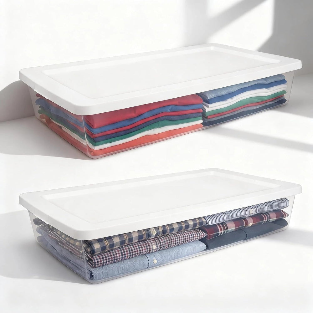 41 Quart Clear Under Bed Storage Bin with Snap-On Lid – Stackable, Transparen...