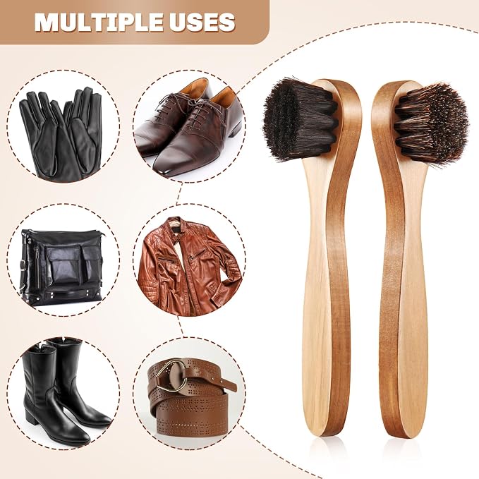 2 Pcs Horsehair Shine Shoes Brush Kit Polish Dauber Applicators Cleaning - Image 3