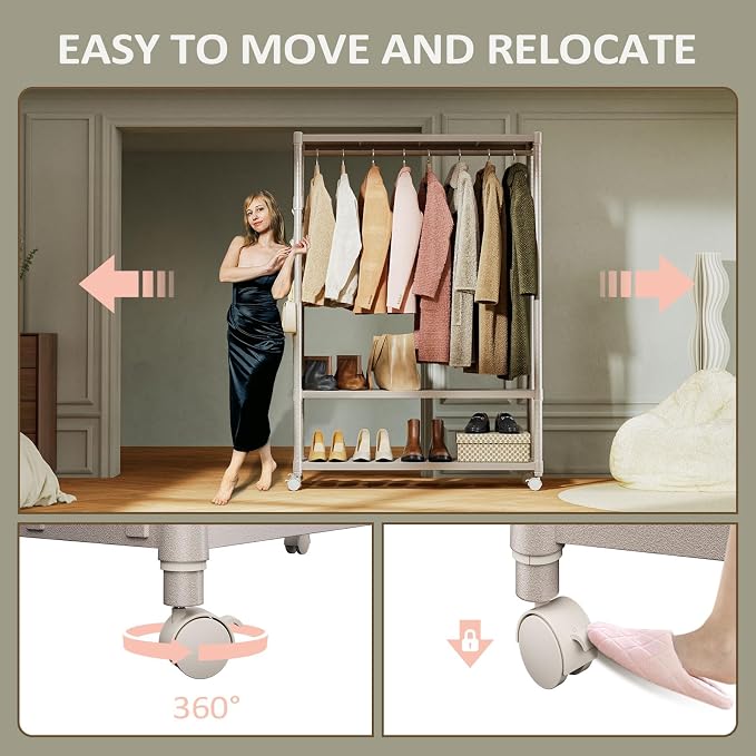 IZEUK Heavy Duty Rolling Garment Rack Wire Clothes Rack