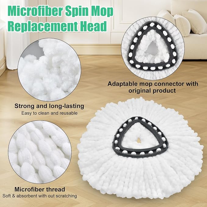 Spin Mop Heads Replacements for O Ceda EasyWring 1-Tank System, 2 Microfiber - Image 3
