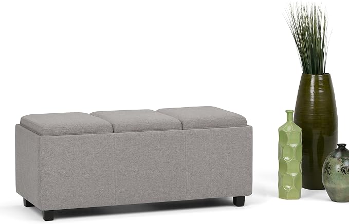SIMPLIHOME Avalon 42 inch Wide Contemporary Rectangle Storage Ottoman in Cloud - Image 11