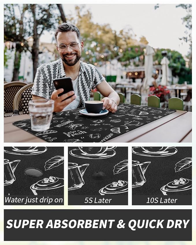 AMOAMI Coffee Mat Hide Stain Rubber Backed Absorbent Dish Drying Mat - Image 4