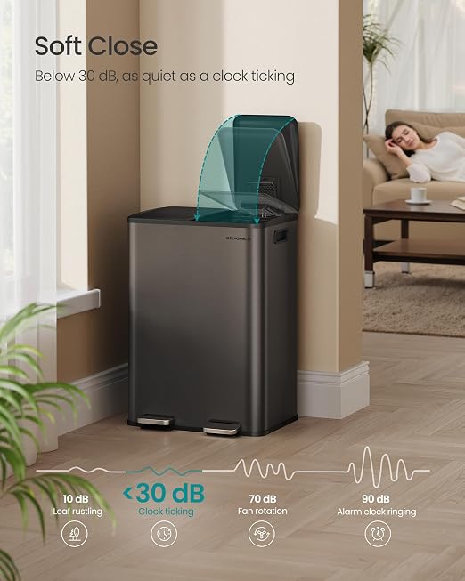 SONGMICS Trash Can, 2 x 8 Gallon Dual-Compartment Garbage Can - Image 4