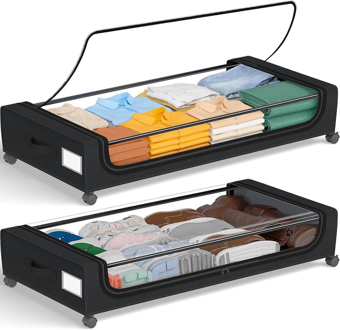 GoMaihe Under Bed Storage with Wheels 70L Black 2-Pack