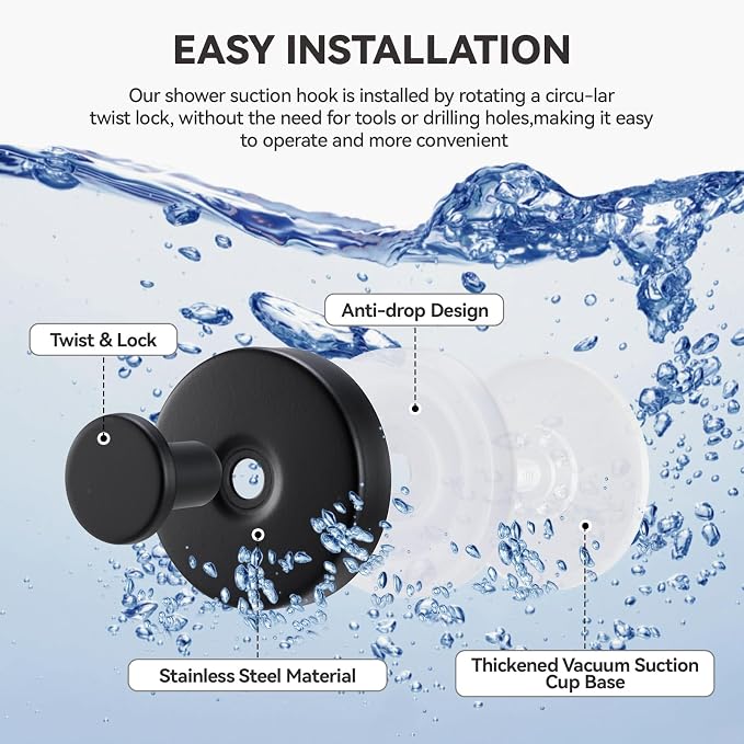 4 PCS Suction Cup Hooks for Shower, Stainless Steel No Drill Towel Hooks - Image 7