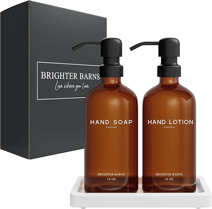 Amber Glass Soap and Lotion Dispenser Set - Image 8