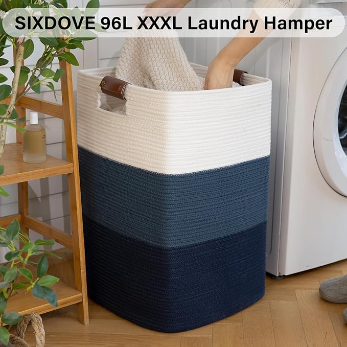 Laundry Hamper 96L Extra Large Laundry Basket, Woven Blanket Basket, Cotton - Image 2