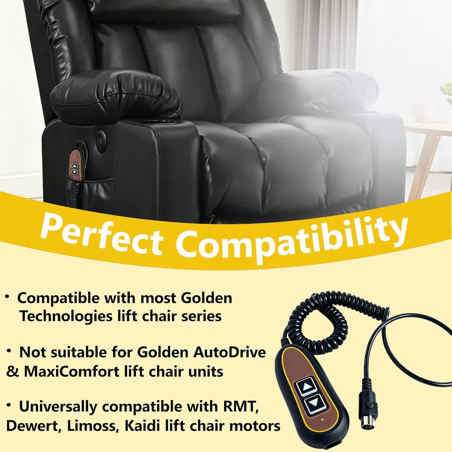 2 Button 5 Pin Remote ZK1200-HC Hand Control Replacement for Power Lift Recliner | Compatible for Golden Technologies Ultra Comfort | Built-in USB and Backlight Universal Remote for Massage Chair