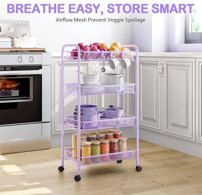 TOOLF 4-Tier Rolling Cart, Metal Utility Cart - Image 5