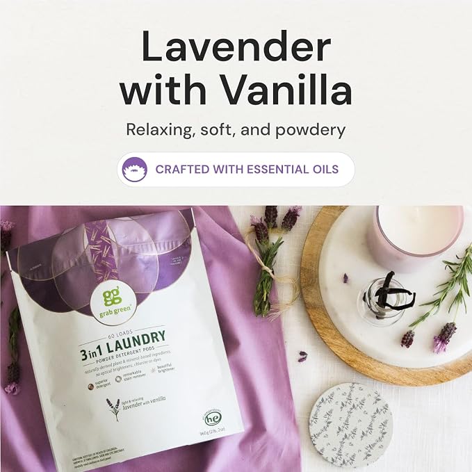 Grab Green 3-in-1 Laundry Detergent Pods, Lavender Vanilla Scent, Plant and - Image 3